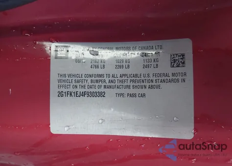 2015 Chevrolet Camaro 2Ss from USA, damaged, VIN 2G1FK1EJ4F9303382